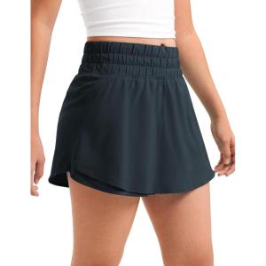 imageCRZ YOGA Girls FeatheryFit Soft Flowy Athletic Shorts  Tennis Soccer Casual Ruffle Skirt Zip Pocket Liner Kids TeenTrue Navy