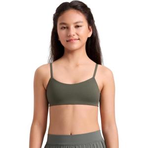 imageCRZ YOGA Girls Softness Mold Softhold Training Bra  Casual Everyday Tops V Neck Adjustable Straps Kids TeenLight Army Green