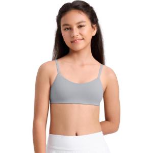 imageCRZ YOGA Girls Softness Mold Softhold Training Bra  Casual Everyday Tops V Neck Adjustable Straps Kids TeenRhino Grey
