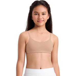 imageCRZ YOGA Girls Softness Mold Softhold Training Bra  Casual Everyday Tops V Neck Adjustable Straps Kids TeenWarm Beige