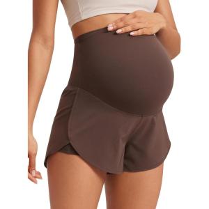 imageCRZ YOGA Lightweight Maternity Dolphin Workout Shorts 3  Soft Athletic Running Casual Womens Pregnancy with Liner PocketsHot Fudge Brown