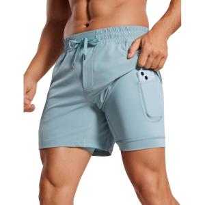 imageCRZ YOGA Mens 2 in 1 Running Shorts 5quot  Lined Workout Quick Dry for Workout Sports Athletic with PocketsLight Grayish Blue