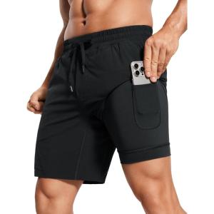 imageCRZ YOGA Mens 2 in 1 Running Shorts 7quot  Lined Workout Quick Dry Lightweight for Sports Athletic with PocketsBlack