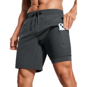 imageCRZ YOGA Mens 2 in 1 Running Shorts 7quot  Lined Workout Quick Dry Lightweight for Sports Athletic with PocketsInk Gray