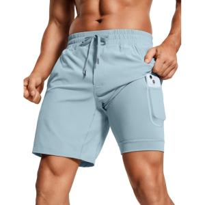 imageCRZ YOGA Mens 2 in 1 Running Shorts 7quot  Lined Workout Quick Dry Lightweight for Sports Athletic with PocketsLight Grayish Blue