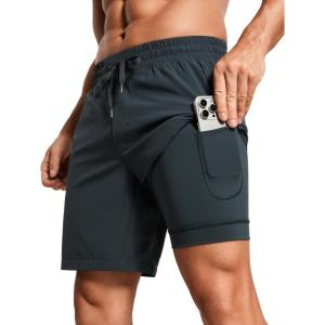 imageCRZ YOGA Mens 2 in 1 Running Shorts 7quot  Lined Workout Quick Dry Lightweight for Sports Athletic with PocketsMelanite