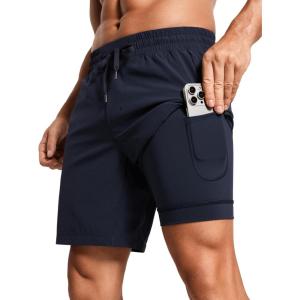 imageCRZ YOGA Mens 2 in 1 Running Shorts 7quot  Lined Workout Quick Dry Lightweight for Sports Athletic with PocketsNavy