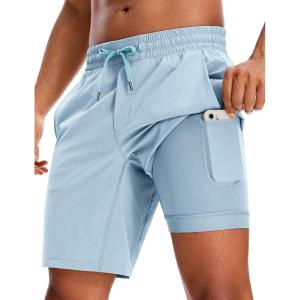 imageCRZ YOGA Mens 2 in 1 Running Shorts 9quot  Lined Quick Dry for Workout Gym Sports Basketball Athletic with PocketsLight Grayish Blue