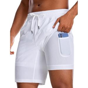imageCRZ YOGA Mens 2 in 1 Running Shorts 9quot  Lined Quick Dry for Workout Gym Sports Basketball Athletic with PocketsWhite