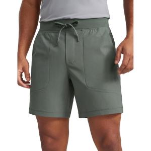 imageCRZ YOGA Mens All Day Comfy PullOn Shorts 7quot  Golf Casual Elastic Waist Quick Dry for Athletic Daily with PocketsGrey Sage