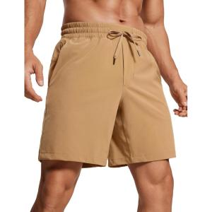 imageCRZ YOGA Mens Linerless Workout Shorts 7  Quick Dry for Running Sports Athletic Gym with PocketsKhaki Sand