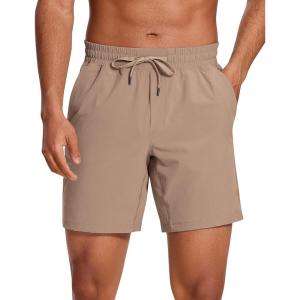 imageCRZ YOGA Mens Linerless Workout Shorts 7  Quick Dry for Running Sports Athletic Gym with PocketsMineral Brown