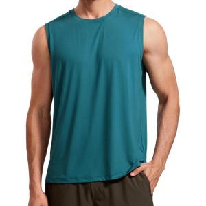 imageCRZ YOGA Mens Workout Sleeveless Shirt Quick Dry Stretchy Swim TShirts Athletic Gym Running Beach Tank TopGreen Jade