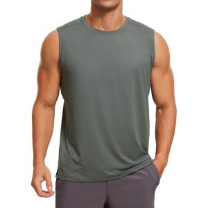 imageCRZ YOGA Mens Workout Sleeveless Shirt Quick Dry Stretchy Swim TShirts Athletic Gym Running Beach Tank TopGrey Sage