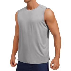 imageCRZ YOGA Mens Workout Sleeveless Shirt Quick Dry Stretchy Swim TShirts Athletic Gym Running Beach Tank TopSilver Gray