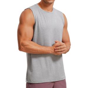 imageCRZ YOGA Mens Workout Sleeveless Shirt Quick Dry Stretchy Swim TShirts Athletic Gym Running Beach Tank TopSilver Mist