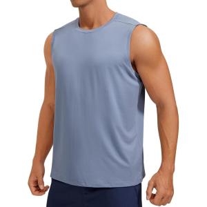 imageCRZ YOGA Mens Workout Sleeveless Shirt Quick Dry Stretchy Swim TShirts Athletic Gym Running Beach Tank TopSlate Blue