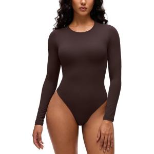 imageCRZ YOGA Softembrace Long Sleeve Bodysuits for Women  Crewneck Basic Casual Travel Thong Body Suits Fitted TopsHot Fudge Brown