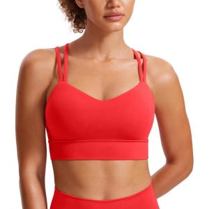 imageCRZ YOGA Softness Mold Butterluxe Strappy Longline Sports Bras for Women  Double Spaghetti Strap Workout Yoga Crop TopDeep Red