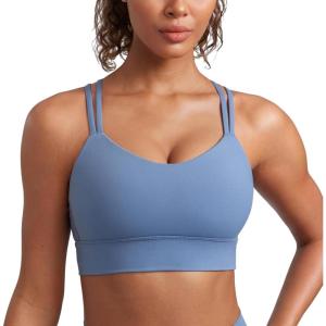 imageCRZ YOGA Softness Mold Butterluxe Strappy Longline Sports Bras for Women  Double Spaghetti Strap Workout Yoga Crop TopOasis Blue
