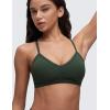 imageCRZ YOGA Butterluxe Ruched Sports Bras for Women  V Neck Spaghetti Thin Strap Y Back Wireless Padded Yoga Crop TopLegend Green