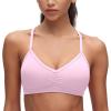 imageCRZ YOGA Butterluxe Ruched Sports Bras for Women  V Neck Spaghetti Thin Strap Y Back Wireless Padded Yoga Crop TopVita Pink