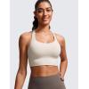imageCRZ YOGA Naked Feeling Strappy Longline Sports Bras for Women  Medium Impact Criss Cross Yoga Padded Workout Crop TopMojave Tan
