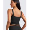 imageCRZ YOGA Ribbed Henley Crop Tank Tops for Women  Square Back Padded Yoga Workout Longline Sports BrasBlack
