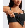 imageCRZ YOGA Ribbed Henley Crop Tank Tops for Women  Square Back Padded Yoga Workout Longline Sports BrasBlack
