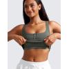 imageCRZ YOGA Ribbed Henley Crop Tank Tops for Women  Square Back Padded Yoga Workout Longline Sports BrasGrey Sage