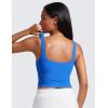 imageCRZ YOGA Ribbed Henley Crop Tank Tops for Women  Square Back Padded Yoga Workout Longline Sports BrasSparkle Blue