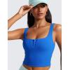 imageCRZ YOGA Ribbed Henley Crop Tank Tops for Women  Square Back Padded Yoga Workout Longline Sports BrasSparkle Blue