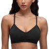 imageCRZ YOGA Butterluxe Ruched Sports Bras for Women  V Neck Spaghetti Thin Strap Y Back Wireless Padded Yoga Crop TopBlack