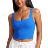 imageCRZ YOGA Ribbed Henley Crop Tank Tops for Women  Square Back Padded Yoga Workout Longline Sports BrasSparkle Blue