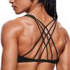 imageCRZ YOGA Womens Naked Feeling Criss Cross Sports Bra  Strappy Back Padded Medium Support Wireless Gym Cami Workout YogaBlack