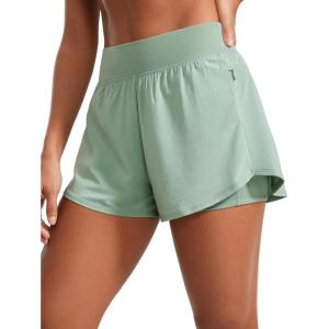imageCRZ YOGA 2 in 1 Double Layer Running Shorts for Women 3quot  High Waisted for Athletic Tennis Workout with Zip PocketsGreen Palm Court