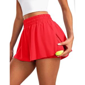 imageCRZ YOGA 2 in 1 Split Flowy Running Shorts for Women 3quot  High Waisted Quick Dry Skirts for Tennis Workout Athletic LoungeDeep Red