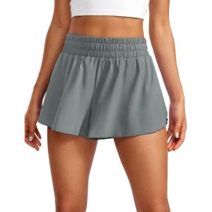 imageCRZ YOGA 2 in 1 Split Flowy Running Shorts for Women 3quot  High Waisted Quick Dry Skirts for Tennis Workout Athletic LoungeGrey Sage