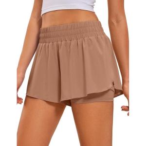 imageCRZ YOGA 2 in 1 Split Flowy Running Shorts for Women 3quot  High Waisted Quick Dry Skirts for Tennis Workout Athletic LoungeMocha Mousse