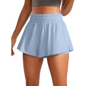 imageCRZ YOGA 2 in 1 Split Flowy Running Shorts for Women 3quot  High Waisted Quick Dry Skirts for Tennis Workout Athletic LoungeThe Breeze Blue