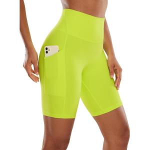 imageCRZ YOGA Butterluxe Biker Shorts Pockets 8quot  High Waisted Workout Yoga Volleyball Buttery Soft WomensNeon Yellow