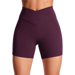 imageCRZ YOGA Butterluxe Crossover Biker Shorts 5quot  Criss Cross High Waisted Workout Yoga Buttery Soft WomensDeep Purple