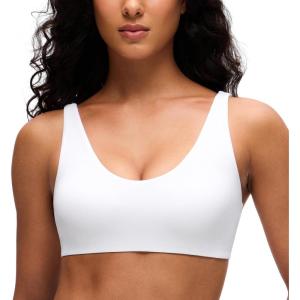 imageCRZ YOGA Butterluxe Soft Double Lined Sports Bras for Women  Scoop Neck Adjustable Straps Yoga Crop Top Non PaddedWhite