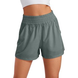 imageCRZ YOGA Linerless Relaxed Casual Shorts for Women 3quot  High Waisted for Lounge Athletic Golf with PocketsGrey Sage