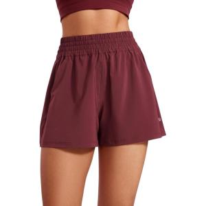 imageCRZ YOGA Linerless Relaxed Casual Shorts for Women 3quot  High Waisted for Lounge Athletic Golf with PocketsRed Merlot