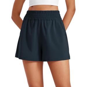 imageCRZ YOGA Linerless Relaxed Casual Shorts for Women 3quot  High Waisted for Lounge Athletic Golf with PocketsTrue Navy