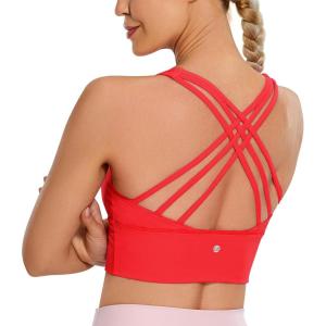 imageCRZ YOGA Naked Feeling Criss Cross Longline Sports Bras for Women  Wirefree Padded Strappy Yoga Cropped TopsDeep Red