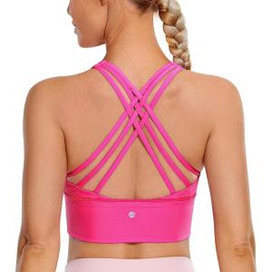 imageCRZ YOGA Naked Feeling Criss Cross Longline Sports Bras for Women  Wirefree Padded Strappy Yoga Cropped TopsHibiscus Purple