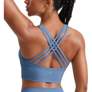 imageCRZ YOGA Naked Feeling Criss Cross Longline Sports Bras for Women  Wirefree Padded Strappy Yoga Cropped TopsOasis Blue