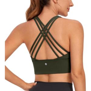 imageCRZ YOGA Naked Feeling Criss Cross Longline Sports Bras for Women  Wirefree Padded Strappy Yoga Cropped TopsOlive Green